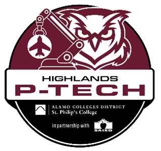 This image is the Aerospace, Engineering, Manufacturing & Welding P-Tech logo at Highlands High School.